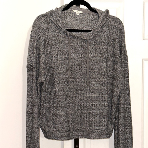 American Eagle Outfitters Tops - American Eagle Gray Marled Waffle Knit Plush Long Sleeve Hoodie